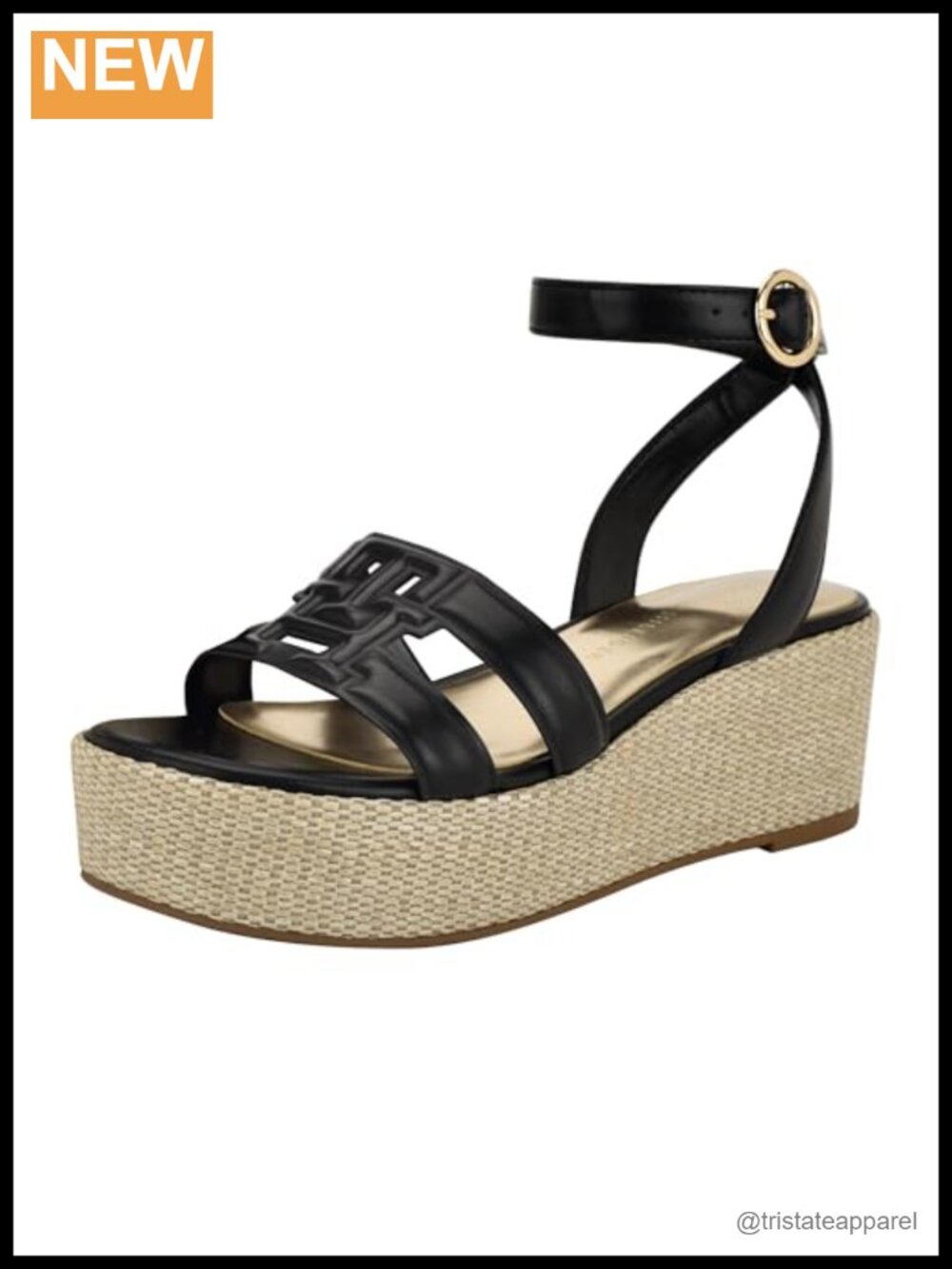 Faux Leather Platform Wedge Sandal with Ankle Strap and Buckle